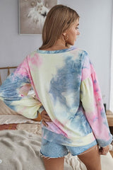 Trendy Tie Dye Puff Sleeve Sweatshirt