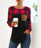 Cozy Chic Plaid Patchwork Top | Casual Woven Top - Women's | 2024, Clearance, long sleeve top, Top, tops | Elings