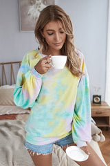 Trendy Tie Dye Puff Sleeve Sweatshirt