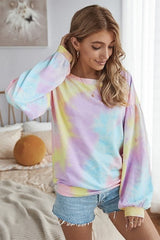 Trendy Tie Dye Puff Sleeve Sweatshirt