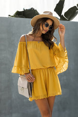 Off Shoulder Solid Half Sleeve Loose Fit Mesh Romper