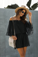 Off Shoulder Solid Half Sleeve Loose Fit Mesh Romper