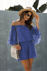 Off Shoulder Solid Half Sleeve Loose Fit Mesh Romper