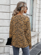 Leopard Print V Neck Button Up Top