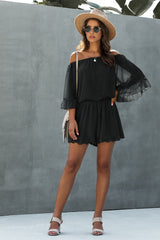 Off Shoulder Solid Half Sleeve Loose Fit Mesh Romper