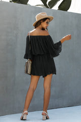 Off Shoulder Solid Half Sleeve Loose Fit Mesh Romper