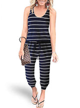 Scoop Neck Sleeveless Striped Drawstring Jumpsuits