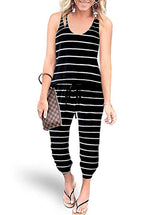 Scoop Neck Sleeveless Striped Drawstring Jumpsuits