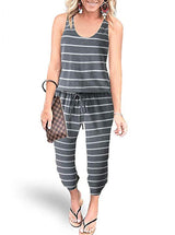 Scoop Neck Sleeveless Striped Drawstring Jumpsuits