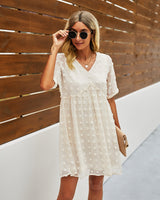 Polka Dot V Neck Ruffle Tunic Dress