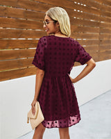 Polka Dot V Neck Ruffle Tunic Dress