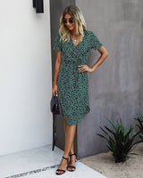 Polka Dot V Neck Midi Dress