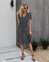 Polka Dot V Neck Midi Dress