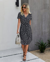 Polka Dot V Neck Midi Dress