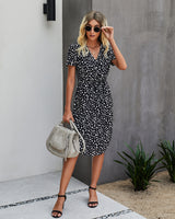 Polka Dot V Neck Midi Dress