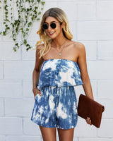 Strapless Tie Dye Elastic Waist Romper