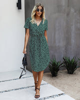 Polka Dot V Neck Midi Dress