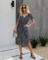 Polka Dot V Neck Midi Dress