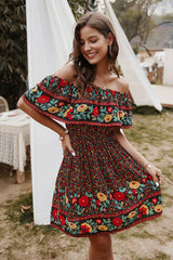 Boho Blossom Off-Shoulder Dress