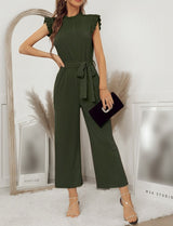 Mock Neck Sleeveless Waist Tie Straight Leg Pockets Solid Ruffled Jumpsuit | jumpsuit, Jumpsuit and Romper | Elings