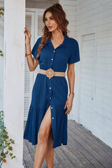 Elegant V-Neck Ruffled Midi Dress