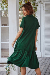 Elegant V-Neck Ruffled Midi Dress