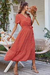 Polka Dot V Neck Maxi Dress