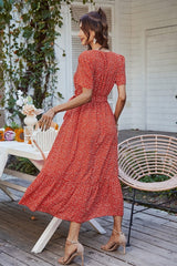 Polka Dot V Neck Maxi Dress