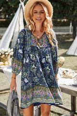 Floral V-Neck Swing Tunic Dress