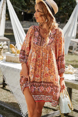 Floral V-Neck Swing Tunic Dress