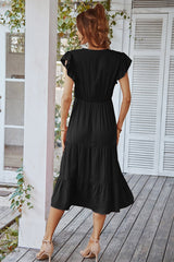 Vneck Ruffled Sleeves Tiered Midi Dress