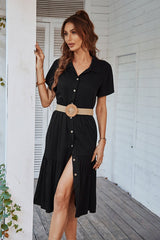 Elegant V-Neck Ruffled Midi Dress