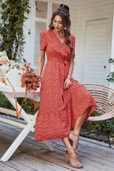 Polka Dot V Neck Maxi Dress