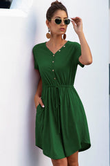 Vibrant V-Neck Drawstring Dress