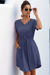 Vibrant V-Neck Drawstring Dress