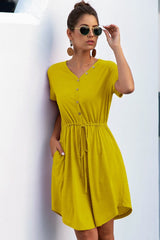 Vibrant V-Neck Drawstring Dress