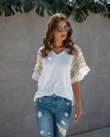 Ruffle Sleeve V Neck Tee Shirt