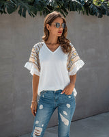 Ruffle Sleeve V Neck Tee Shirt