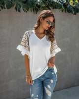 Ruffle Sleeve V Neck Tee Shirt