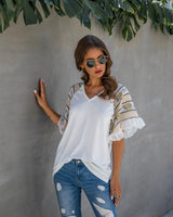 Ruffle Sleeve V Neck Tee Shirt