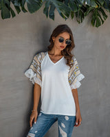 Ruffle Sleeve V Neck Tee Shirt