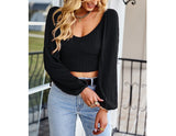 Sleek Scoop Neck Crop Top | Casual Woven Top - Women's | long sleeve top, Top, tops | Elings