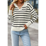 Cozy Striped V-Neck Long Sleeve Top | Sweatshirt - Women's | Top | Elings