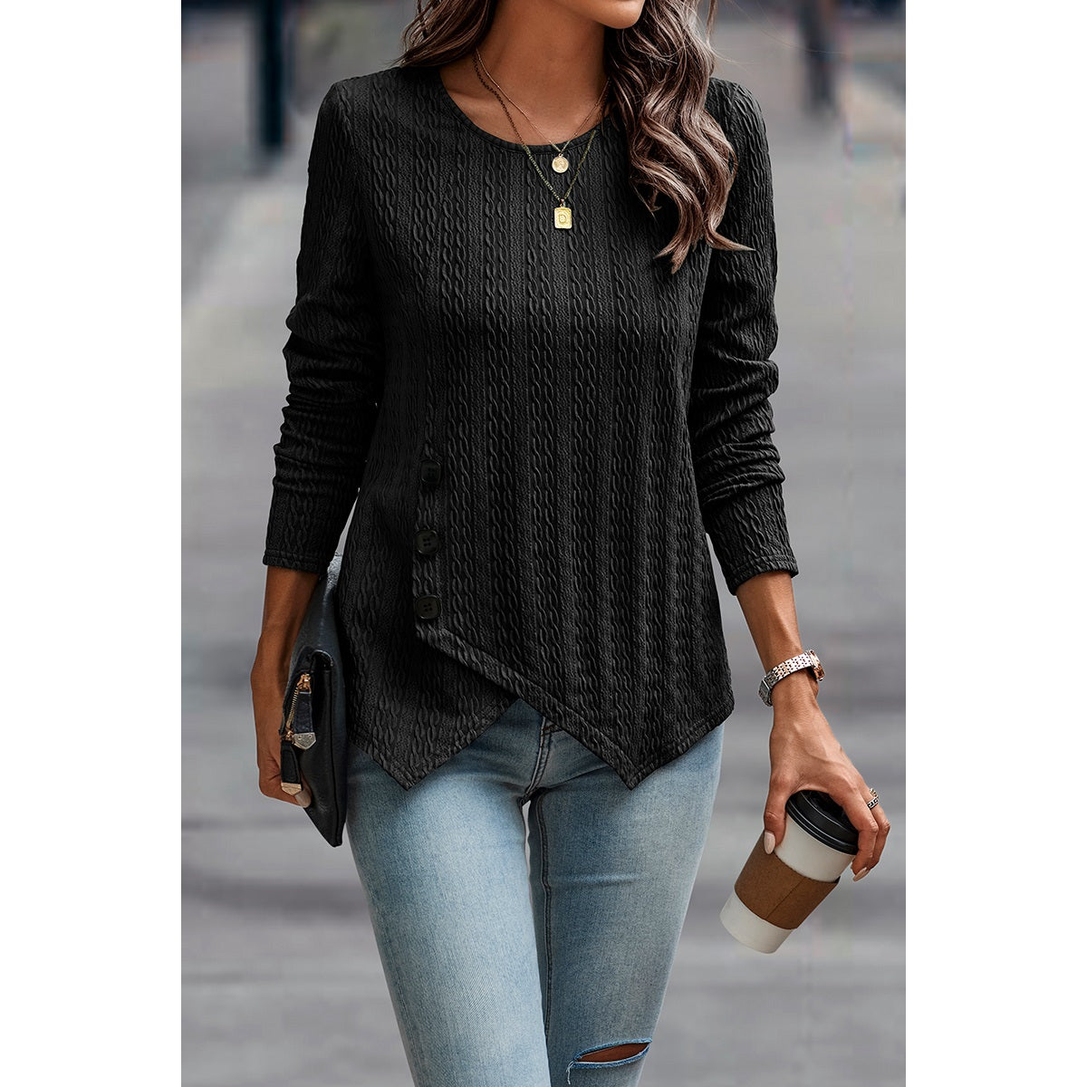 Comfy Chic Buttoned Boat Neck Knit Top