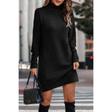 Roll Neck Knit Solid Sweater Dress - MVTFASHION.COM